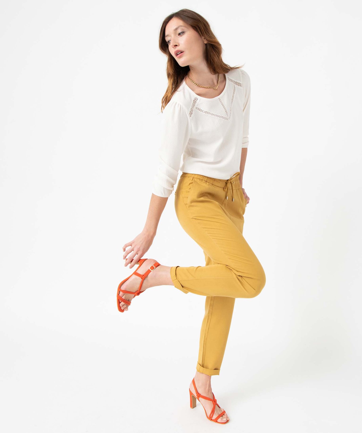 Tee-shirt femme à manches longues en maille texturée ecru | GEMO