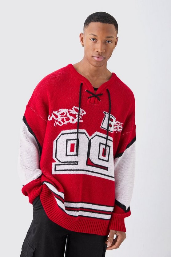 Geschnürter Oversize Hockey-Pullover