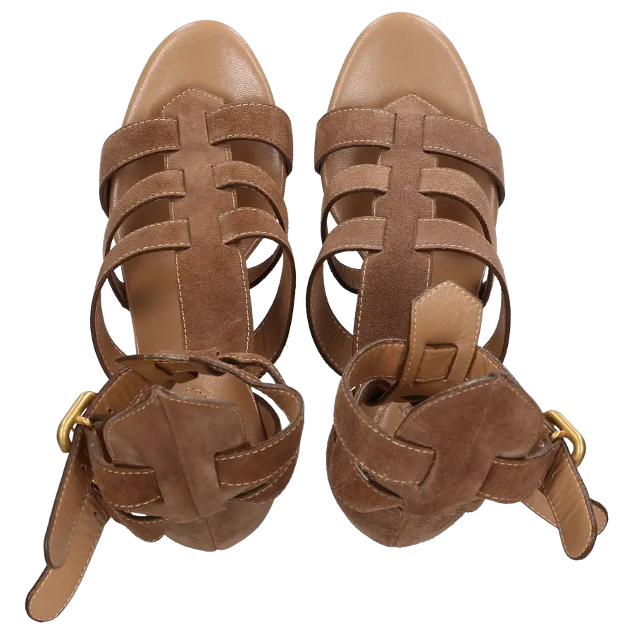 Chloé - Plateausandalen Kalbsleder Kork Veloursleder braun - beige