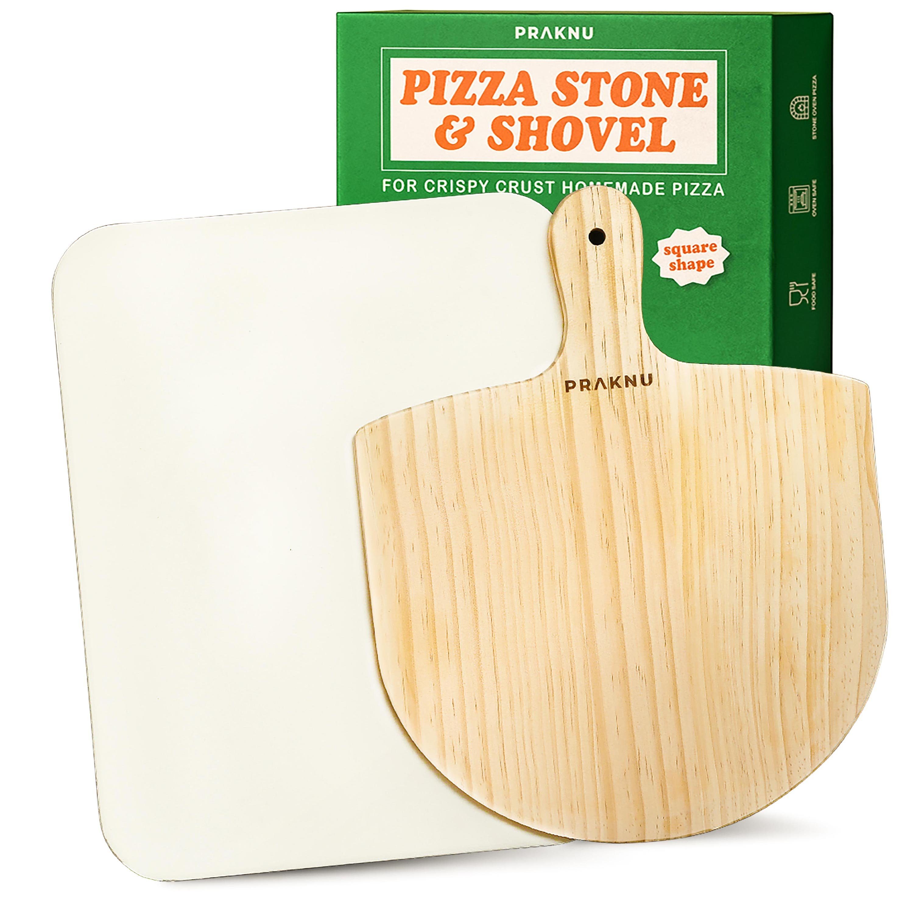 Praknu Pizzastein Pizzastein Eckig und Pizzaschieber im 2er Set, Cordierit, (Set, 2-St), Steinplatte Eckig für Ofen und Grill - Pizzaschaufel aus Kiefernholz