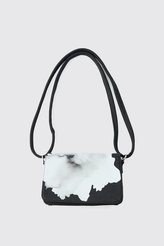Schwarze Twill Schultertasche mit Print