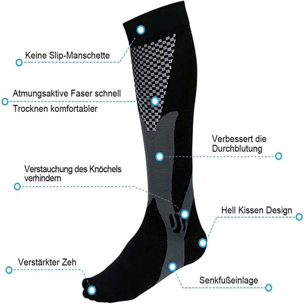 Blusmart Kompressionsstrümpfe 3 Pairs Kompression Socken Frauen Männer (Schnell trocknende, Atmungsaktive, 3-Paar, 30 mmHg Komfortable Anti Müdigkeit) Sportlich Nylon Medizinische Pflege Sport Lauf Strümpfe