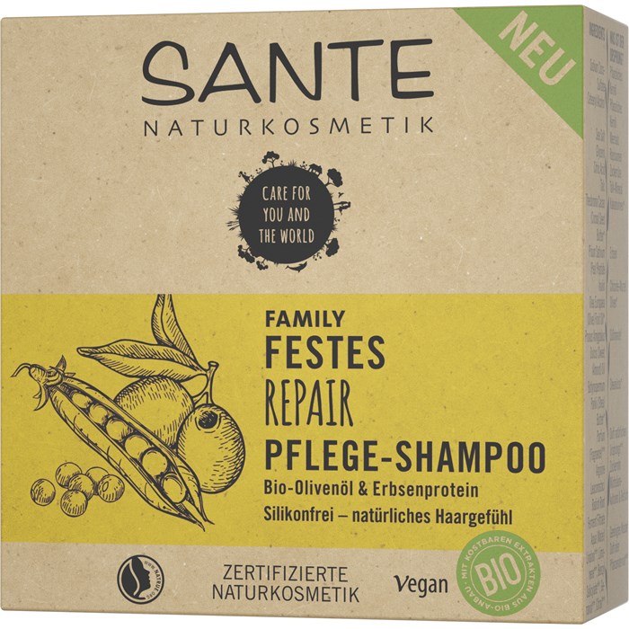 Festes Repair Pflege-Shampoo Bio-Olivenöll & Erbsenprotein