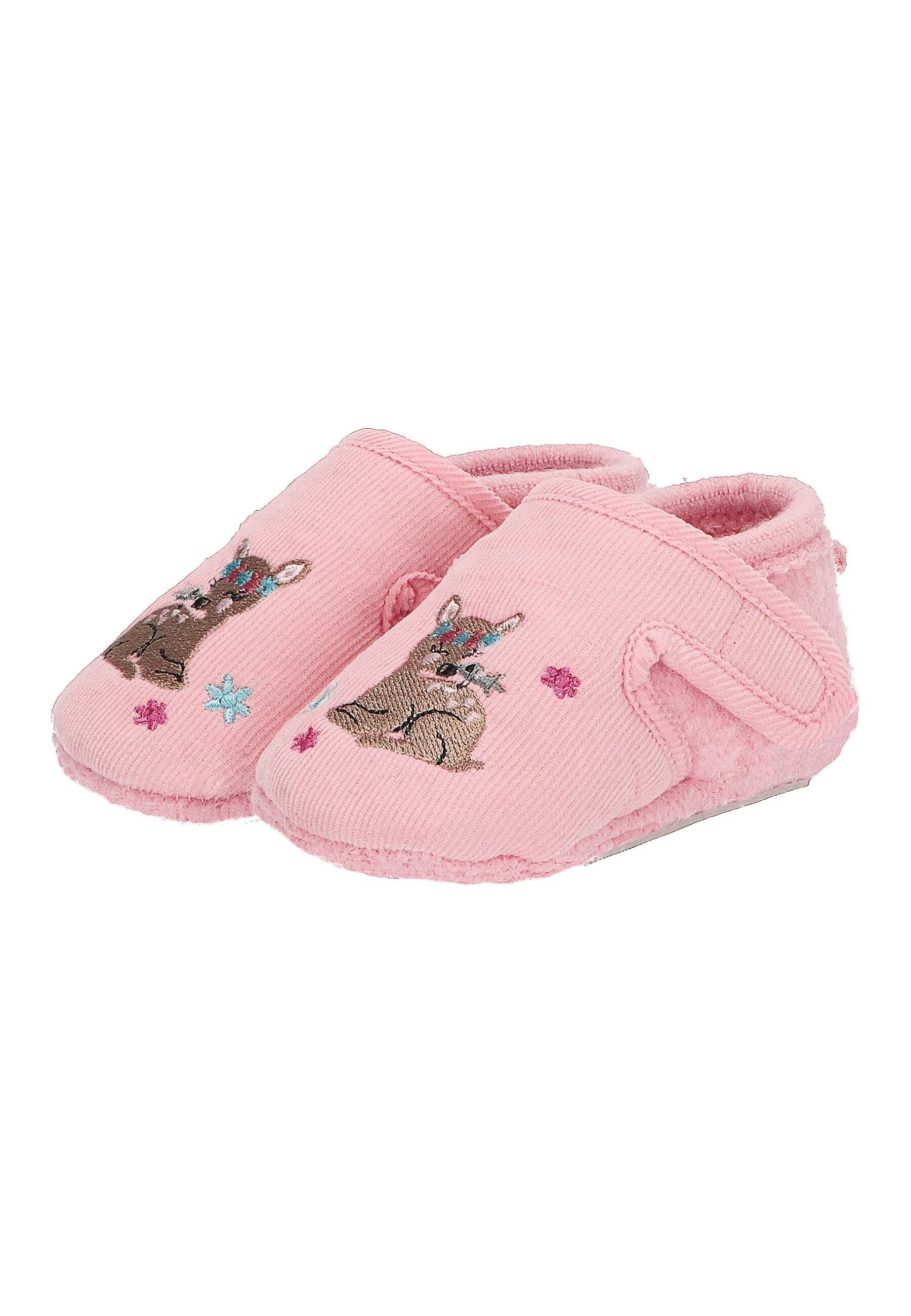 Baby-Krabbelschuhe Reh aus Filz und Cord, Flieder