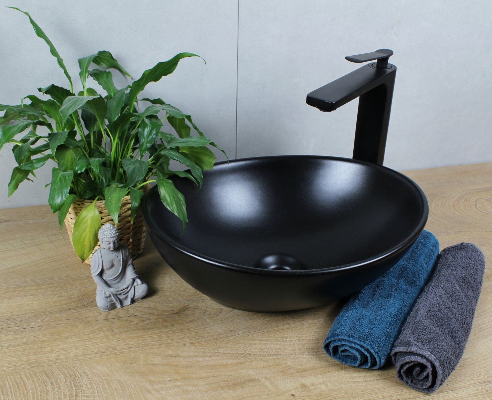 HAGO Aufsatzwaschbecken Keramik Waschbecken oval 410x335x145 mm schwarz matt ohne Überlauf