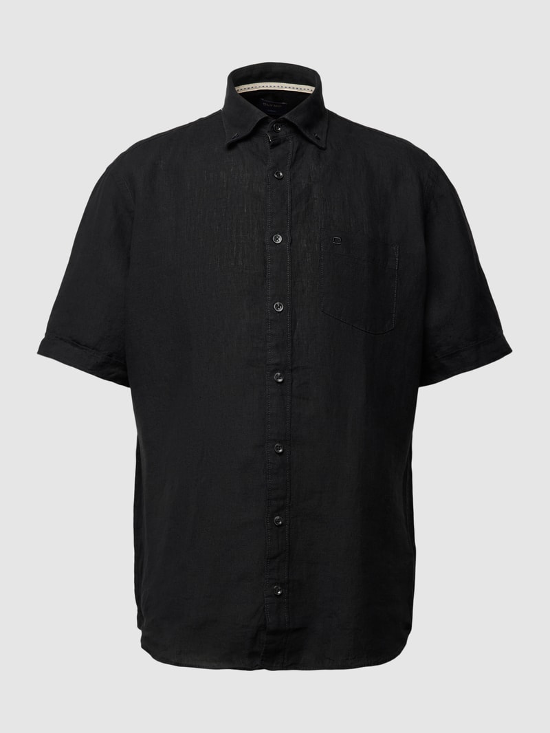 Business-Hemd aus Leinen mit Button-Down-Kragen in anthrazit