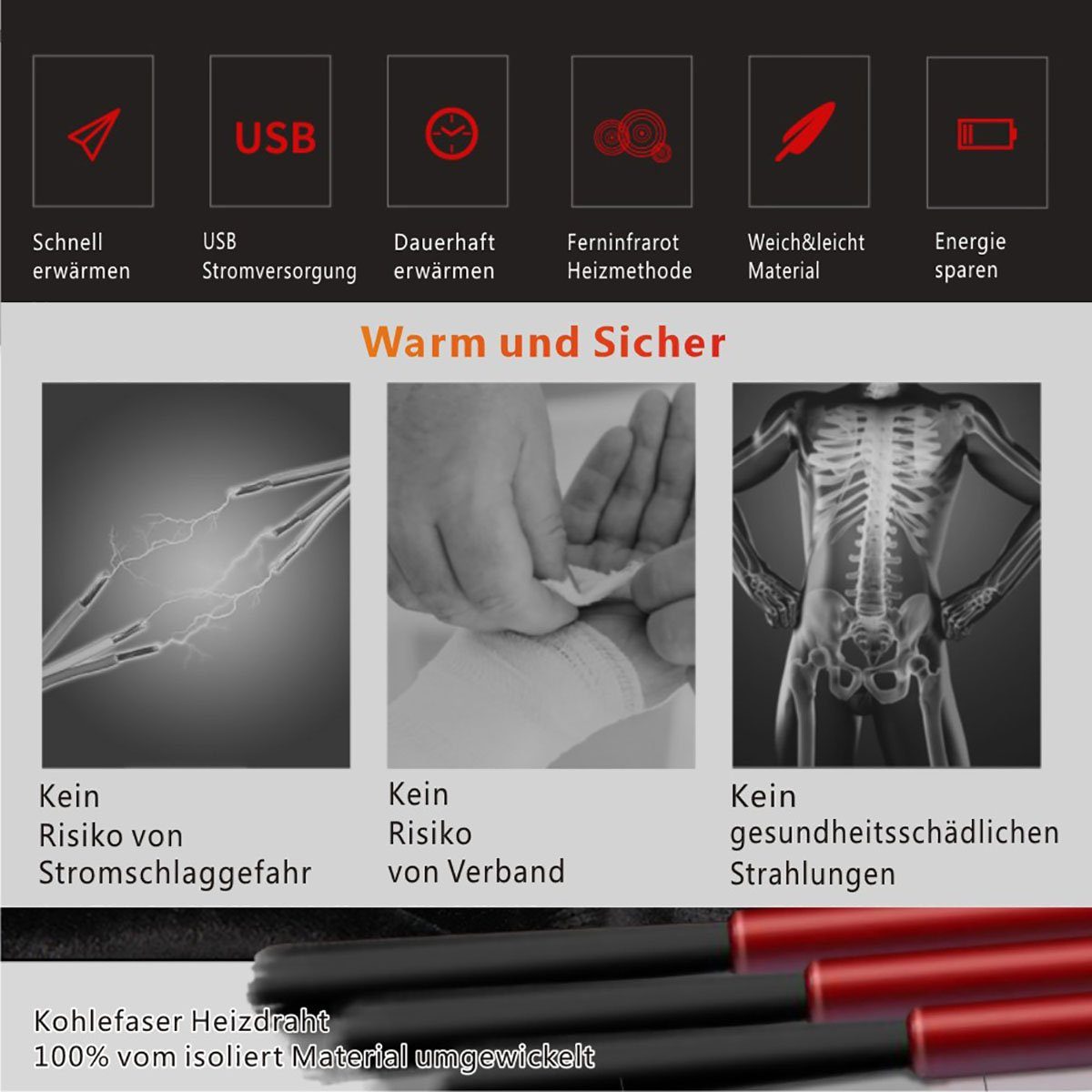 Warmzone Funktionsweste Heizwesten Damen Herren 12 Zone heizbare Westen L (Set) -wasserabweisend gefütterte-Heizwesten mit Akku Powerbank 20000mAh