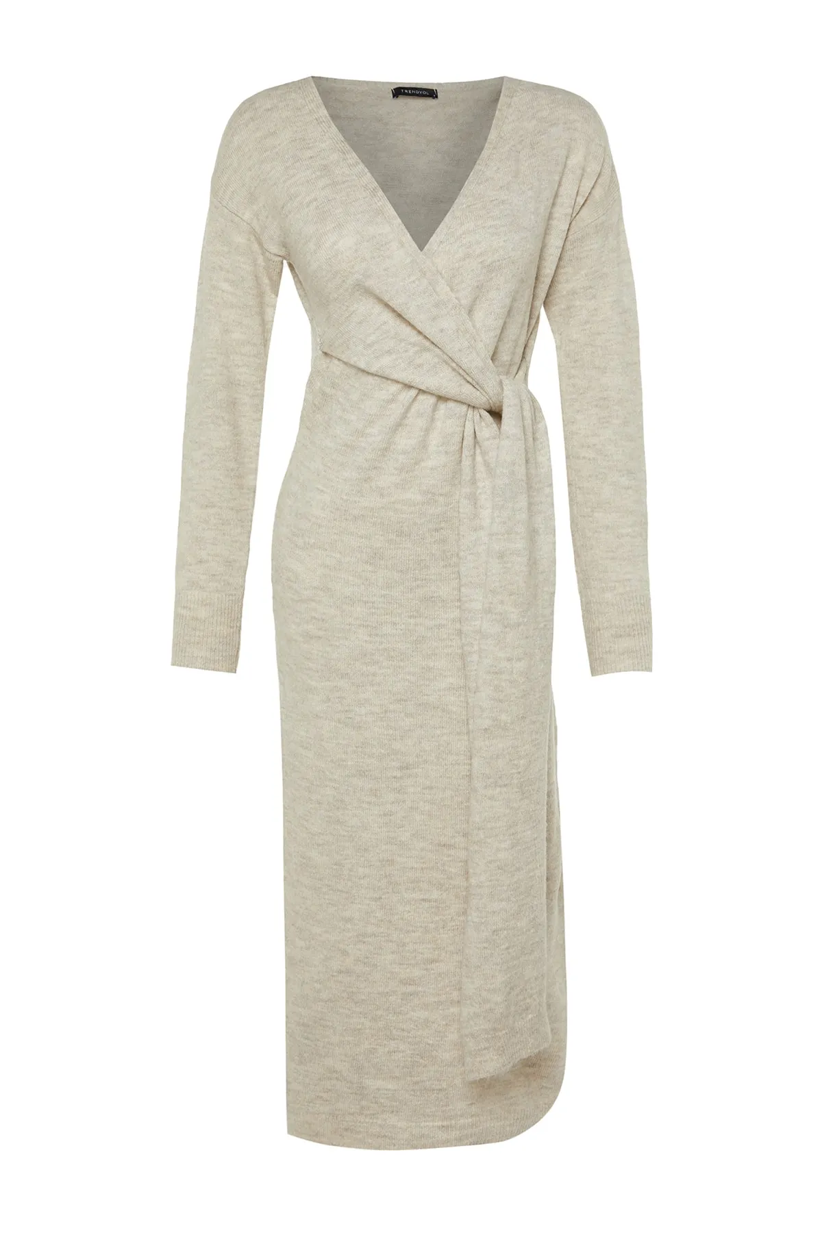 Trendyol Collection  Stone Maxi-Strickkleid mit zweireihigem Kragen und Bindeband TWOAW21EL0260