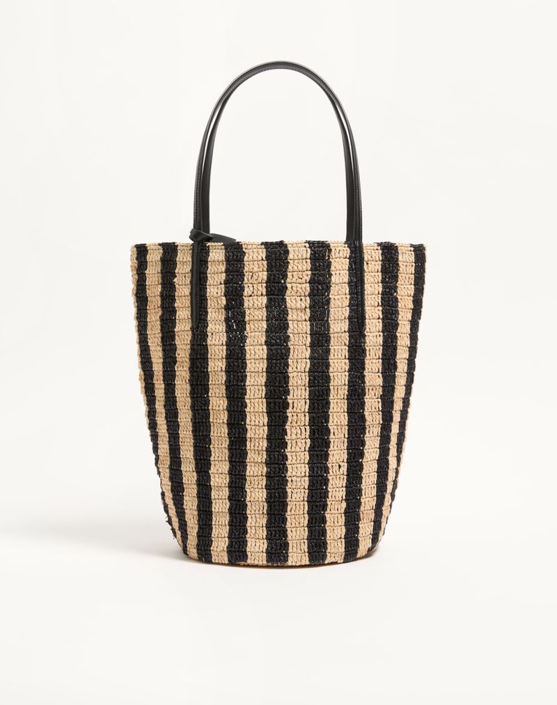 Bolsa de compras listrada de ráfia Valentino Garavani
