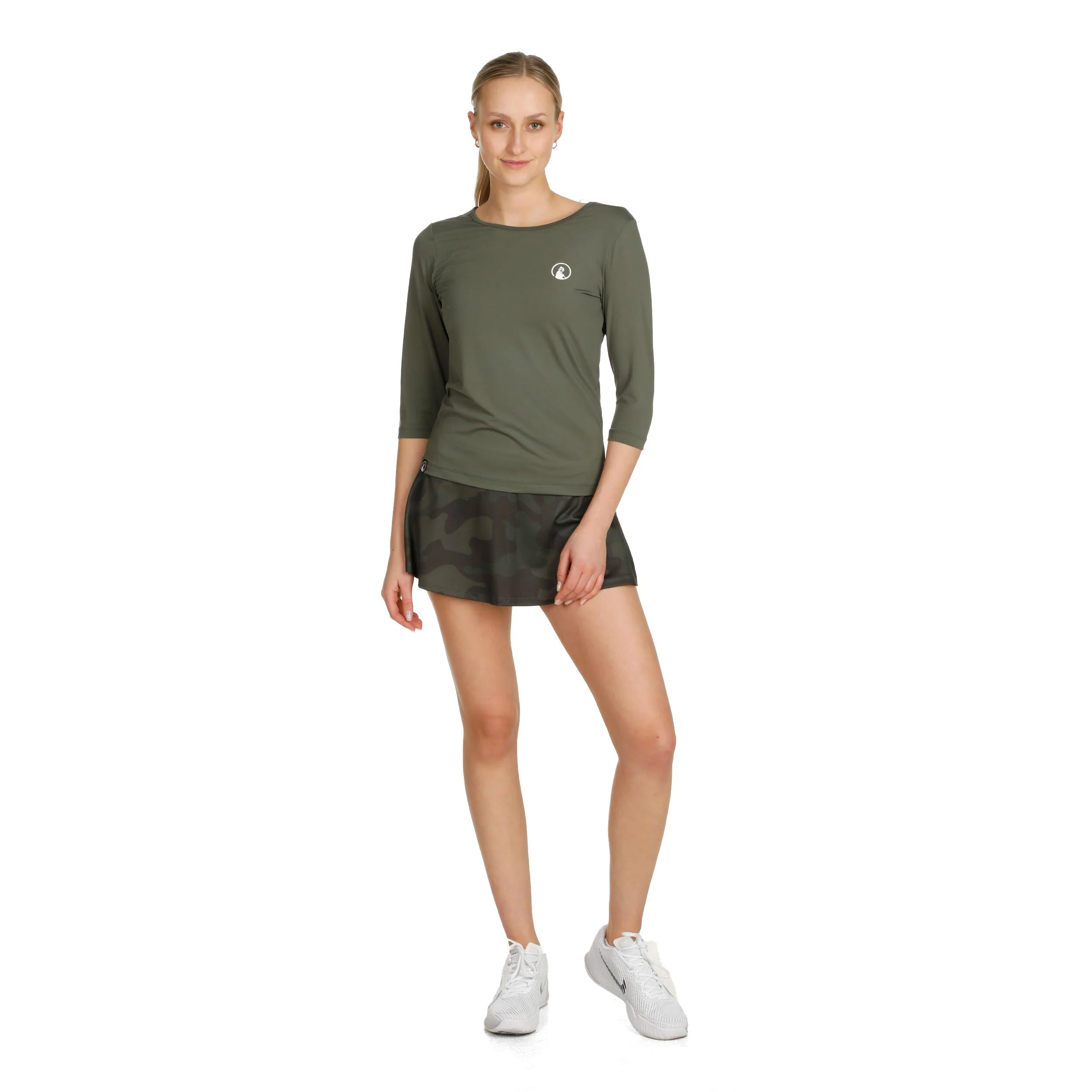 Mixed Longsleeve Damen - Khaki, Weiß