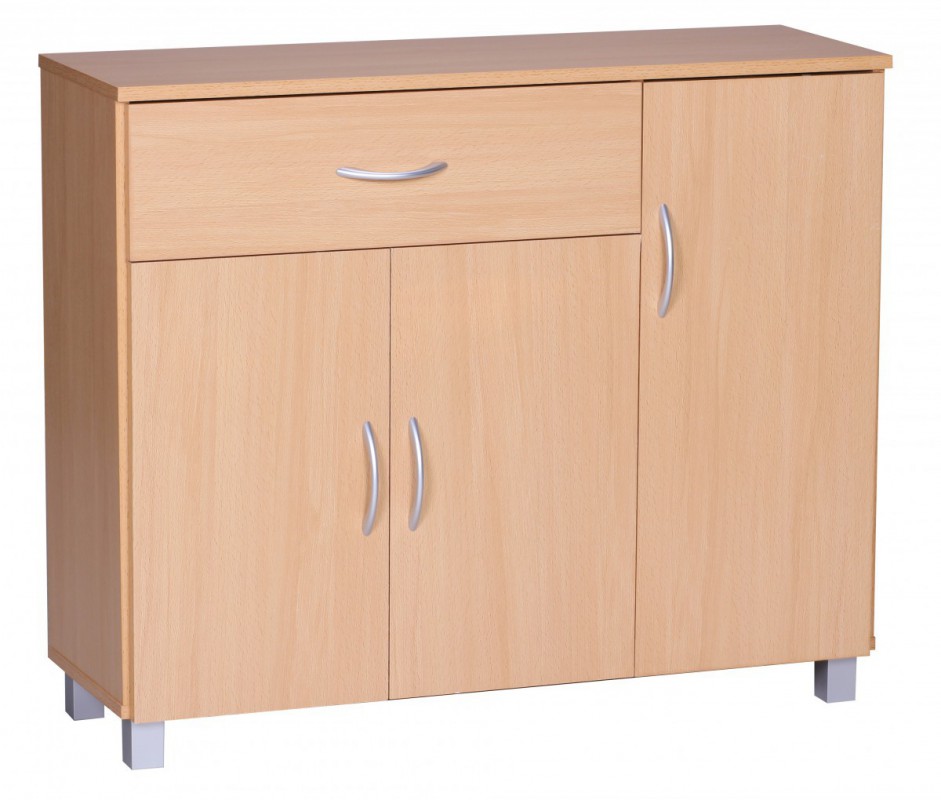 Wohnling Sideboard Buche 90 x 75 cm mit 3 Türen & 1 Schublade