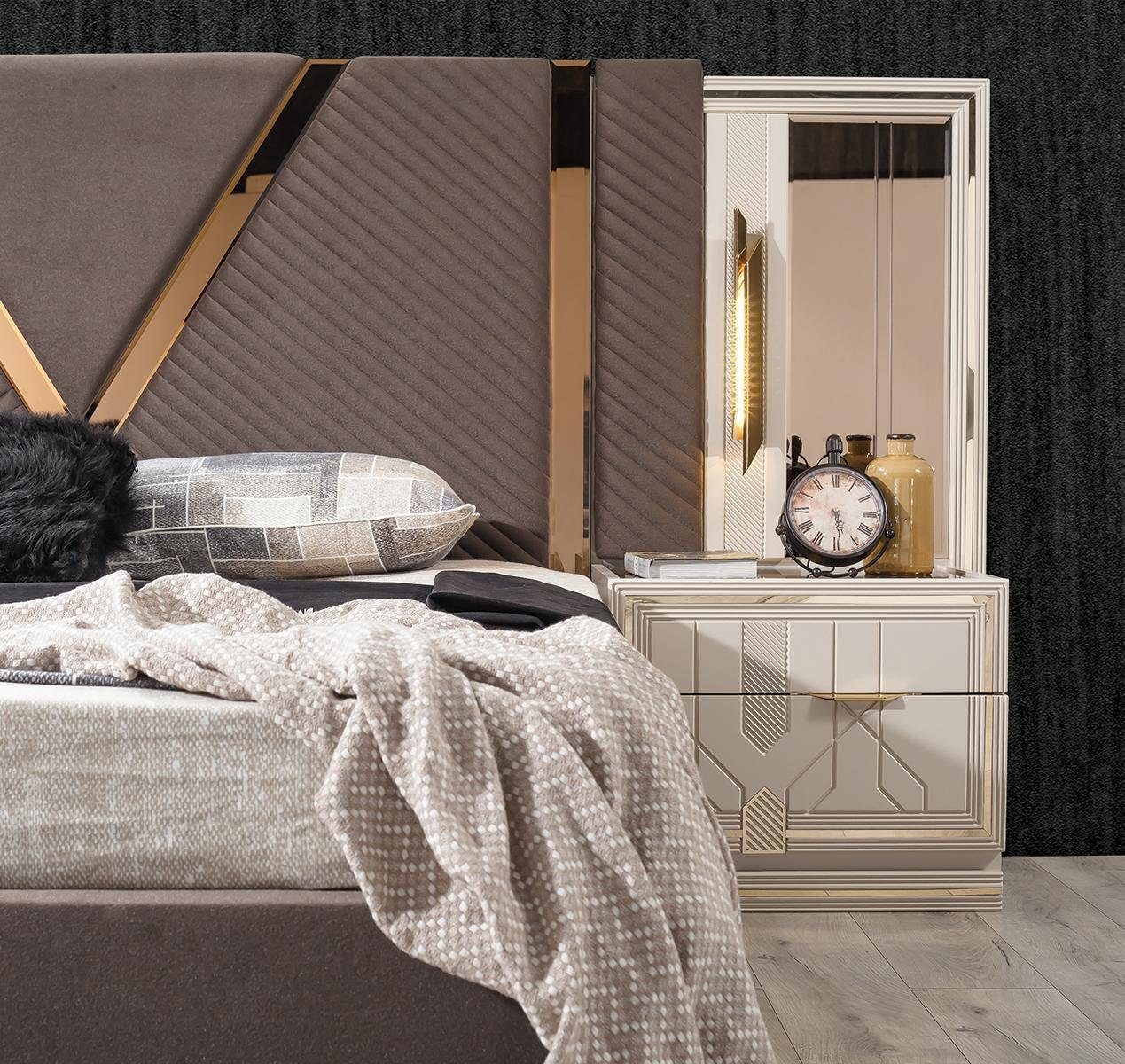 JVmoebel Schlafzimmer-Set Luxus Schlafzimmer Set Bett 2x Nachttische Kleiderschrank Design, (7-St., Bett, 2x Nachttisch, Kleiderschrank, Schminktisch, Spiegel, Hocker), Made in Europa