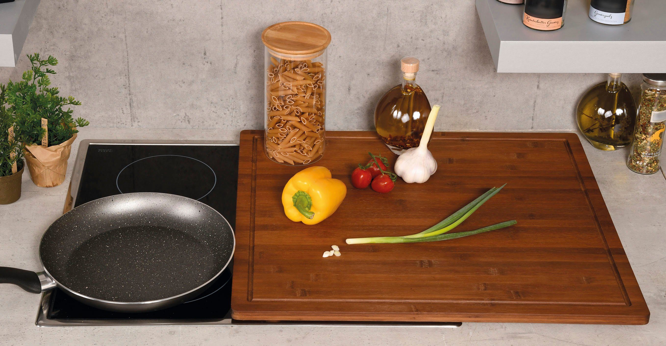 KESPER for kitchen & home Schneide- und Abdeckplatte, Bambus, (1 tlg), mit 4 standfesten Füßen, aus 100% FSC®-zertifiziertem Bambus