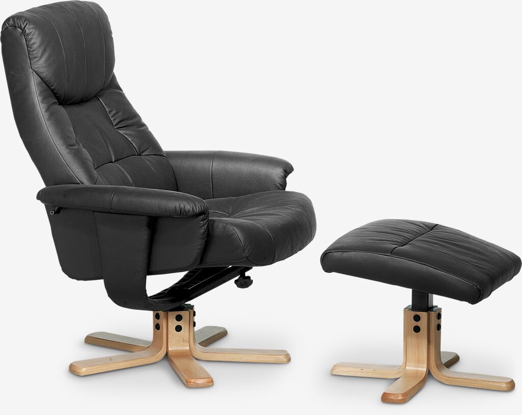 HUNDSLUND Fauteuil avec tabouret HUNDSLUND, simili cuir noir