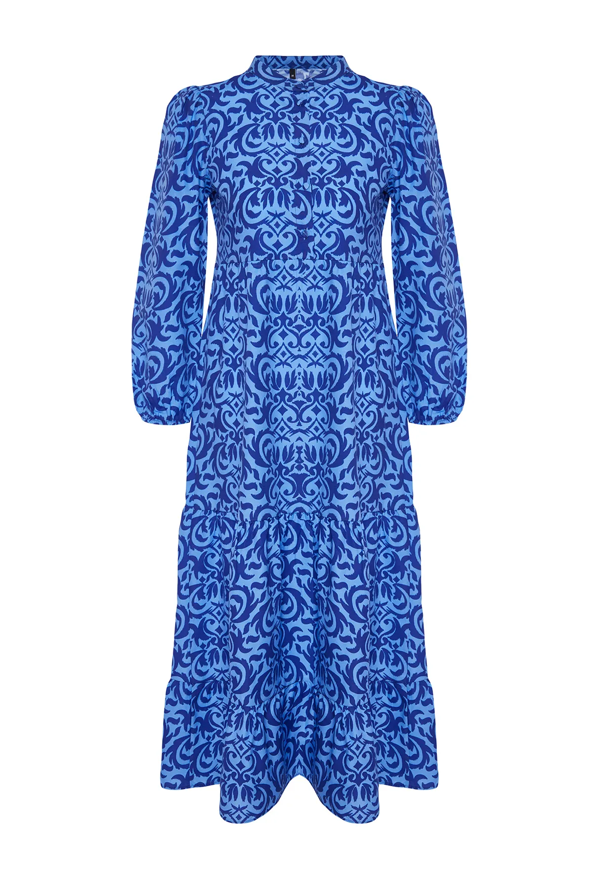 Trendyol Modest  Saks gemustertes, gewebtes Baumwollkleid mit halber Knopfleiste und weiter Passform TCTSS23EB00222