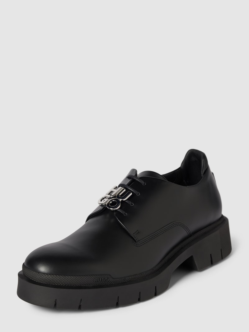 Derby-Schuhe aus Leder mit Label-Applikation Modell 'Denzel' in schwarz