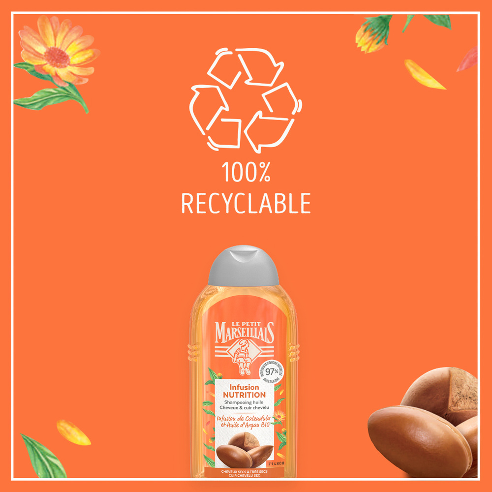 le petit marseillais Shampooing Infusion Nutrition Calendulaet Argan Bio - Le flacon de 250ml Shampoing