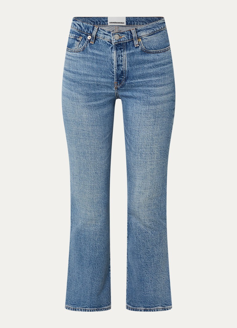 Pantaloni scurți din denim ARMEDANGELS cu talie înaltă și croială dreaptă, confecționați dintr-un amestec de bumbac organic.