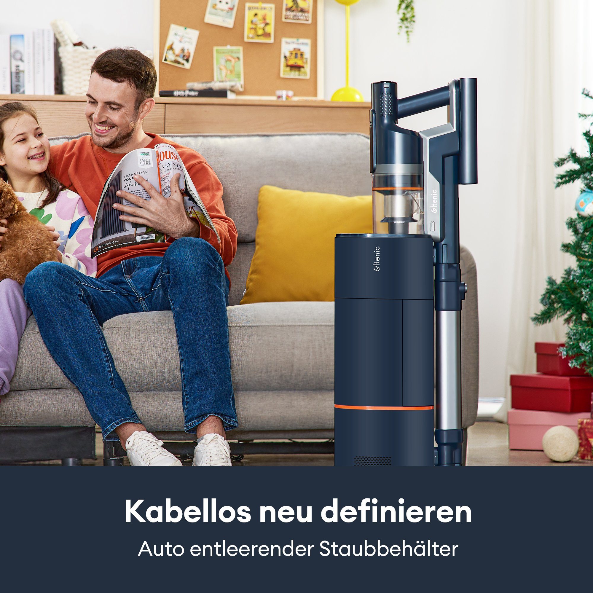 Ultenic Akku-Stielstaubsauger FS1, 450,00 W, mit Beutel, Staubsauger mit Absaugstation/3L Staubbehälter/60 Minuten Laufzait