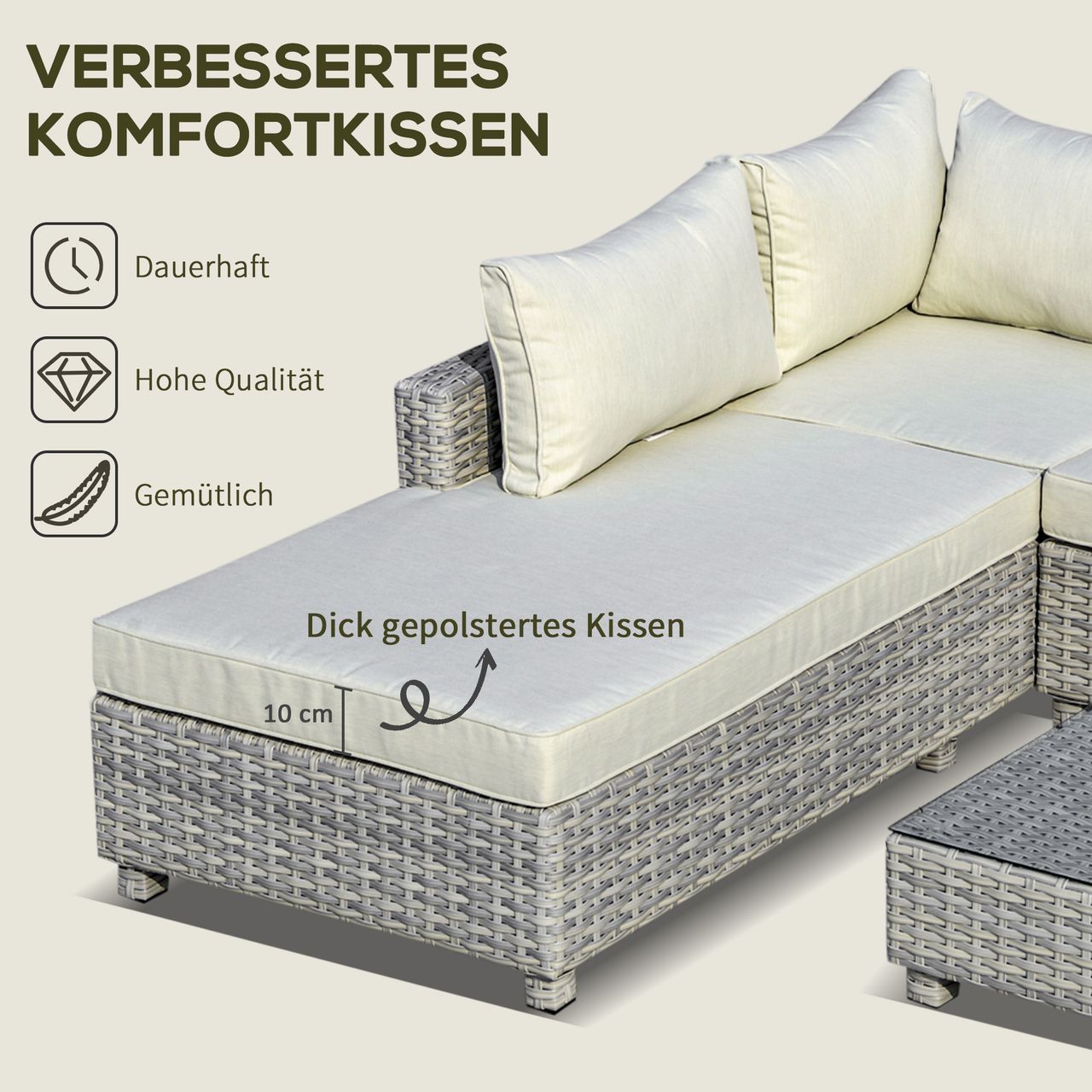 Outsunny 3-tlg. Polyrattan Gartenmöbel Set Gartengarnitur mit Beistelltisch