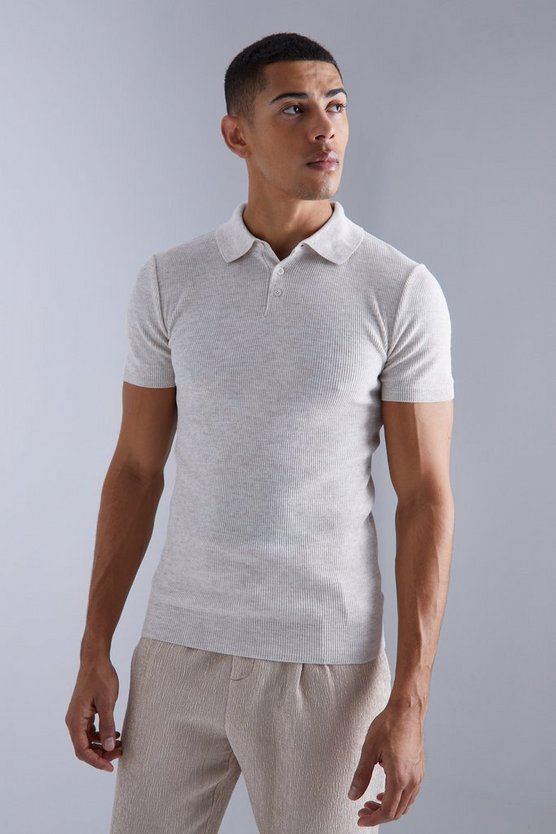 Kurzärmliges geripptes Muscle-Poloshirt