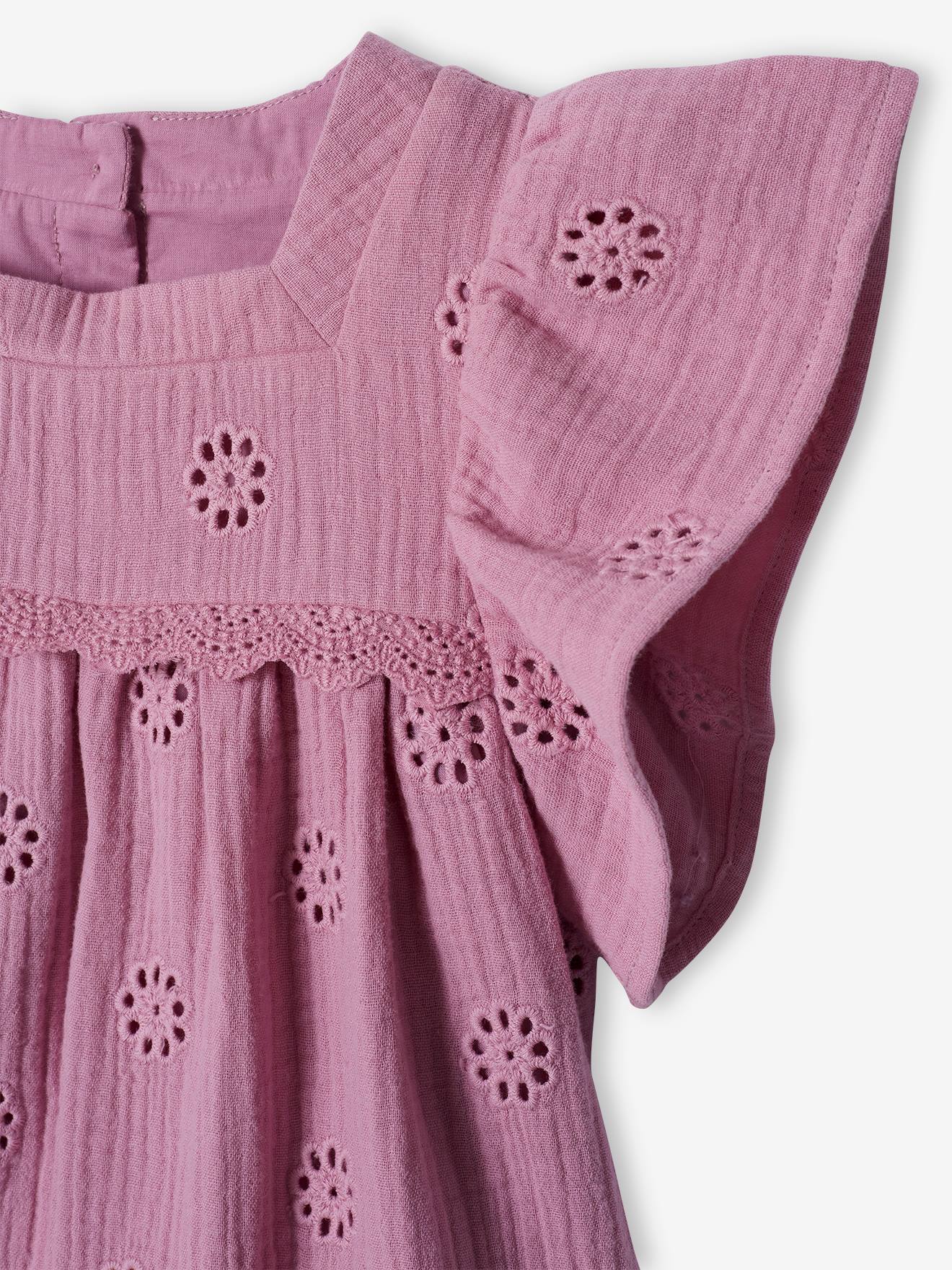 Vertbaudet Mädchen Bluse mit Lochstickerei - dunkelrosa