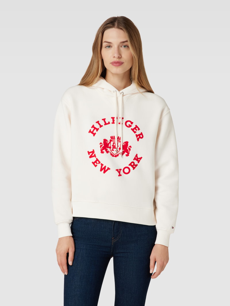 Hoodie mit Label-Print Modell 'VARSITY' in ecru