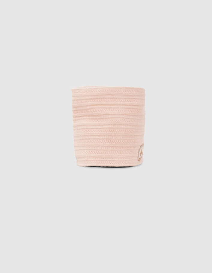 Snood rose tricot fantaisie lurex badge bronze fille