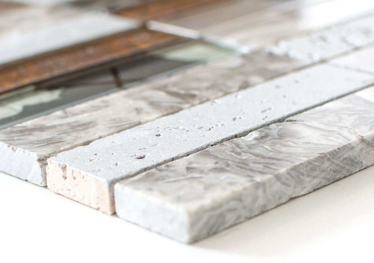 Mosani Mosaikfliesen Riemchen Rechteck Mosaikfliesen Glasmosaik Edelstahl Resin grau