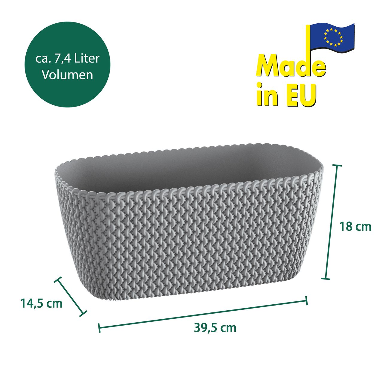 Powertec Garden Strickoptik-Balkon-Pflanzkasten - Steingrau, 2er Set