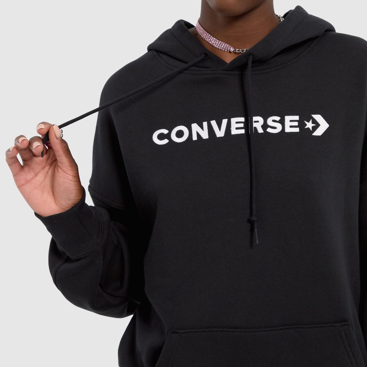 Converse – Svart fleecehuvtröja med ordmärke