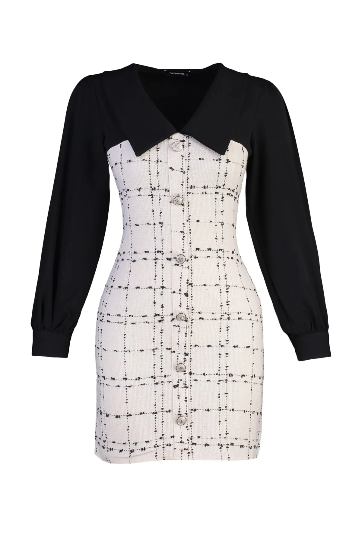 Trendyol Collection  Gewebtes Kleid aus ecrufarbenem Tweed TWOAW23EL00701