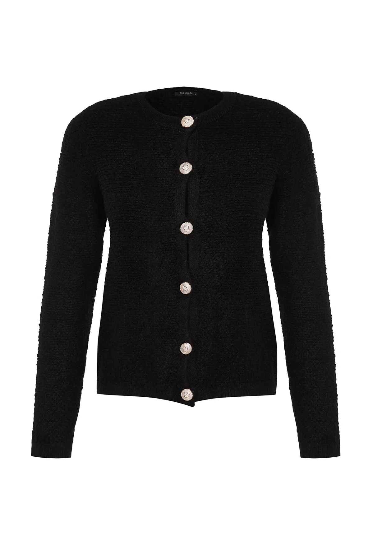 Trendyol Collection  Schwarzer, weich strukturierter Strick-Cardigan mit Accessoires TWOAW24HI00039