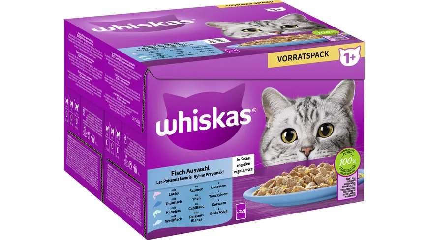 Whiskas® Portionsbeutel Vorratspack 1+ Fisch Auswahl in Gelee Katzennassfutter 2040 g