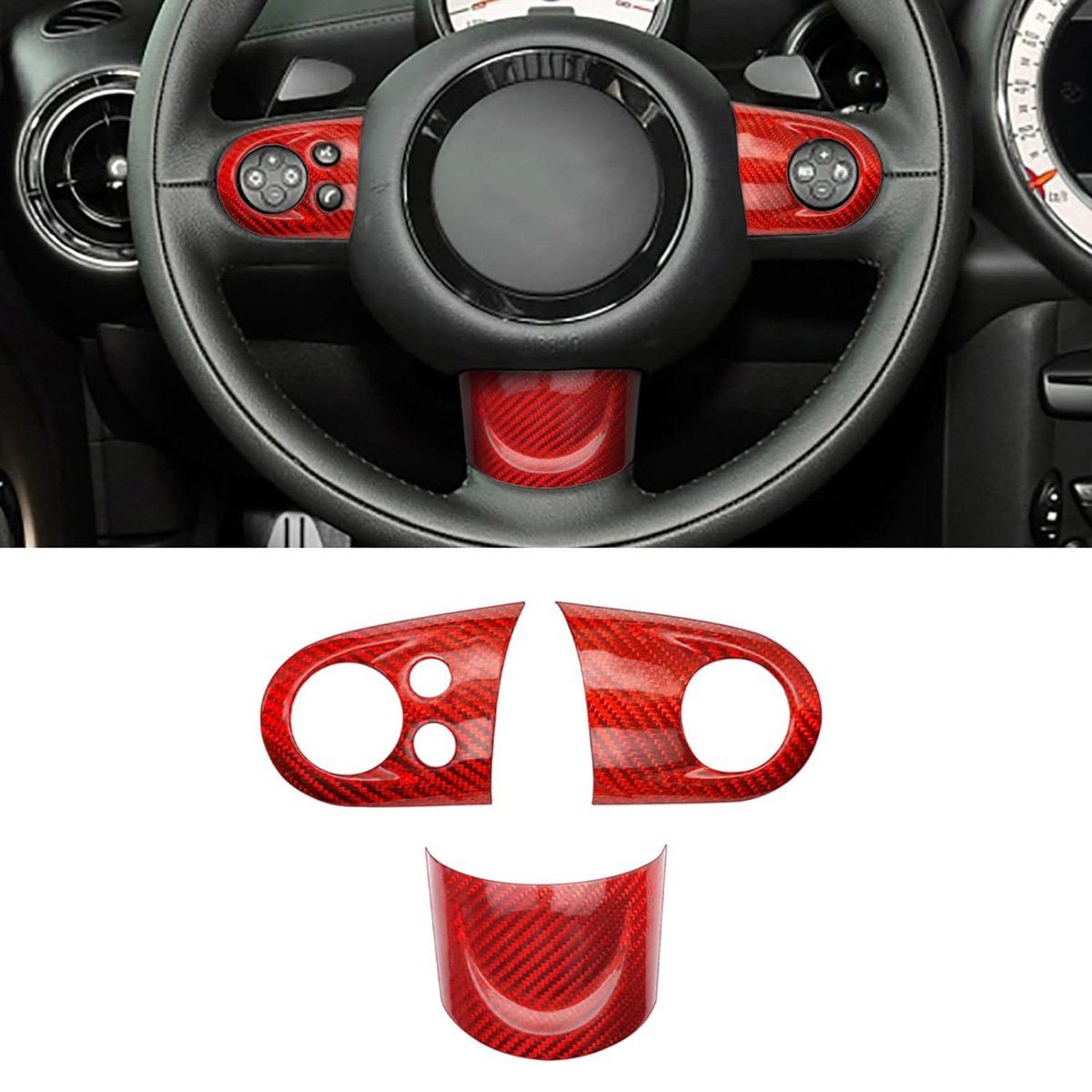 götäzer Lenkradbezug Geschmiedete Carbonfaser-Lenkradabdeckung. Rutschfeste Innenseite, Passend für BMW Mini R55 2007–2014, R56 2006–2013, R57 2007–2015