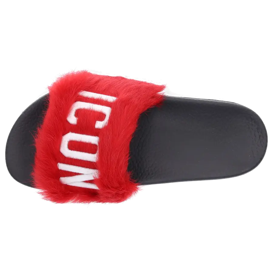 Dsquared2 - Hausschuhe LAPIN Fell Logo rot schwarz - rot