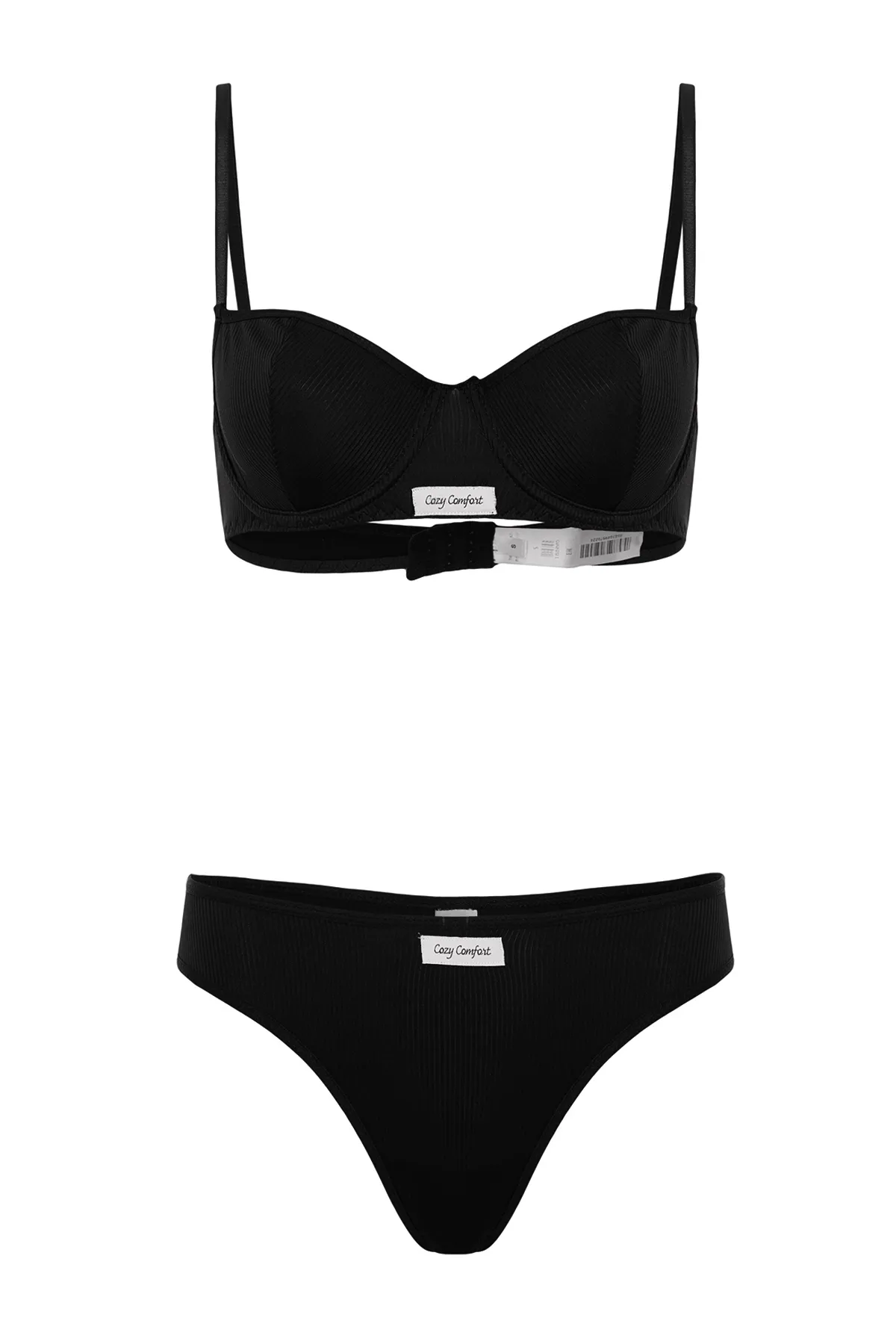 Trendyol Collection  Schwarzes, kappenloses Dessous-Set aus Strick mit Kordel und Etikett THMSS24CC00029