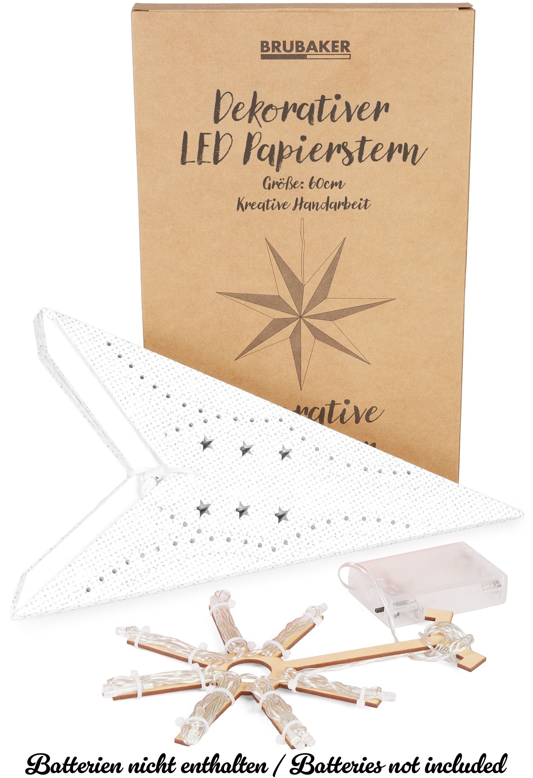 BRUBAKER LED Stern 3D Weihnachtsstern zum Aufhängen - LED Papierstern mit Timer, Batteriebetrieben und Beleuchtet, LED fest integriert, Warmweiß, 60 cm Adventsstern mit modernem Muster - Leuchtstern Deko Weihnachten