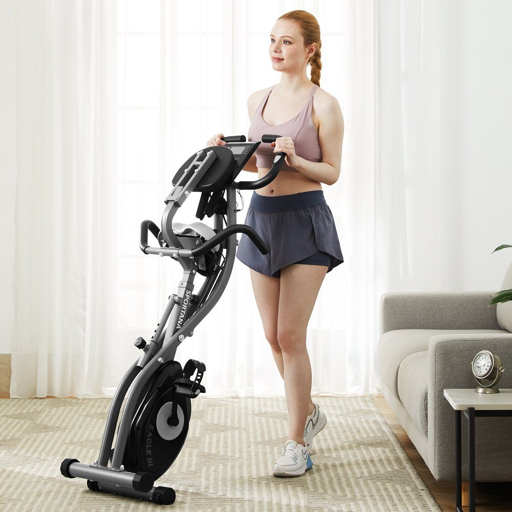 Sportana Heimtrainer, Heimtrainer Eagle 3 klappbar 10 Stufen Pulssensoren 2 Fitnessbänder