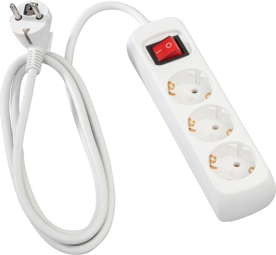 Hama Mehrfachsteckdose, 3-fach, Steckerleiste mit Schalter, 3 m Kabel, weiß Steckdosenleiste 3-fach (Kabellänge 3 m), Mehrfachsteckdose, Steckerleiste mit Schalter
