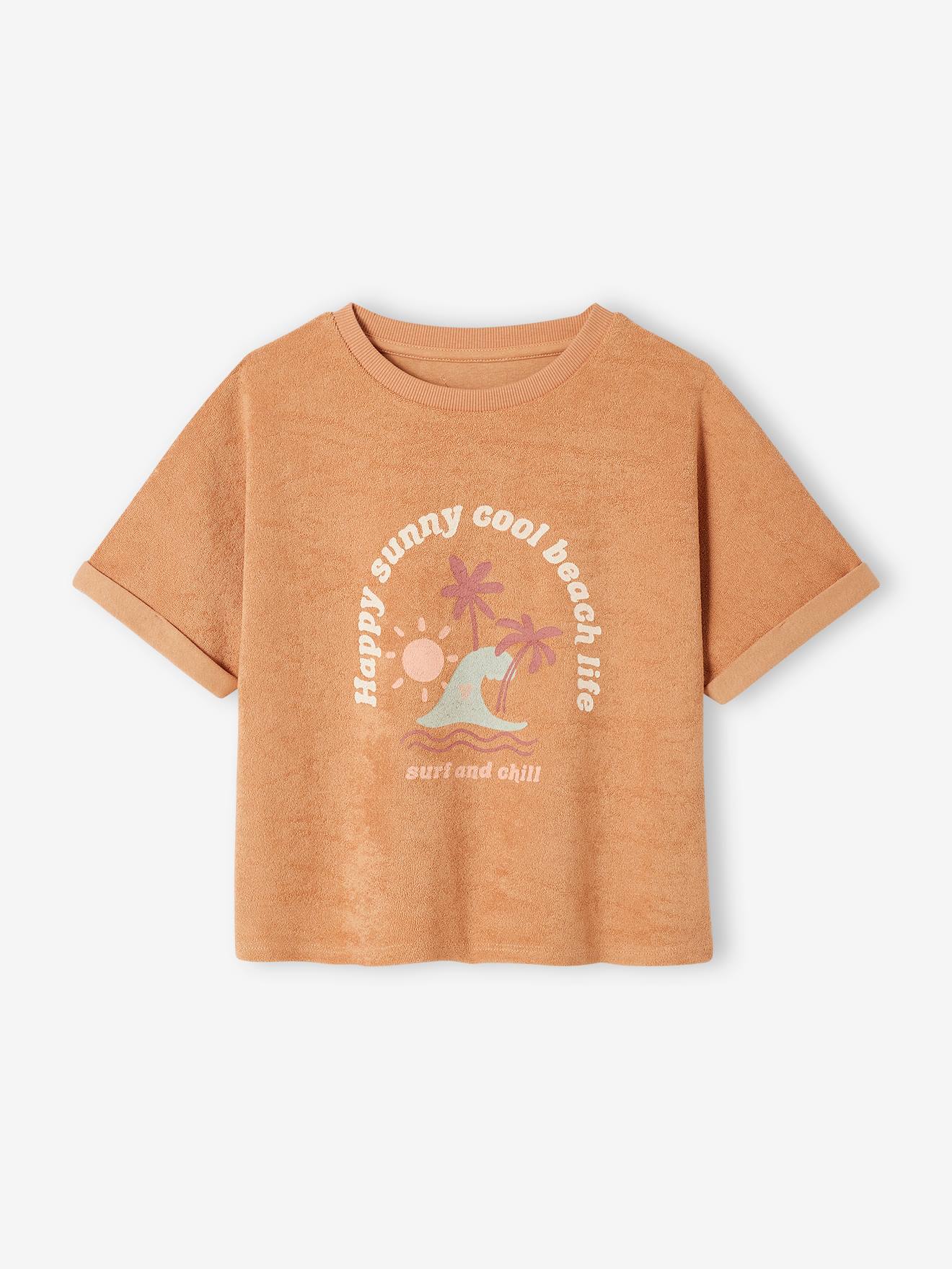 Tee-shirt en éponge motif palmiers fille argile
