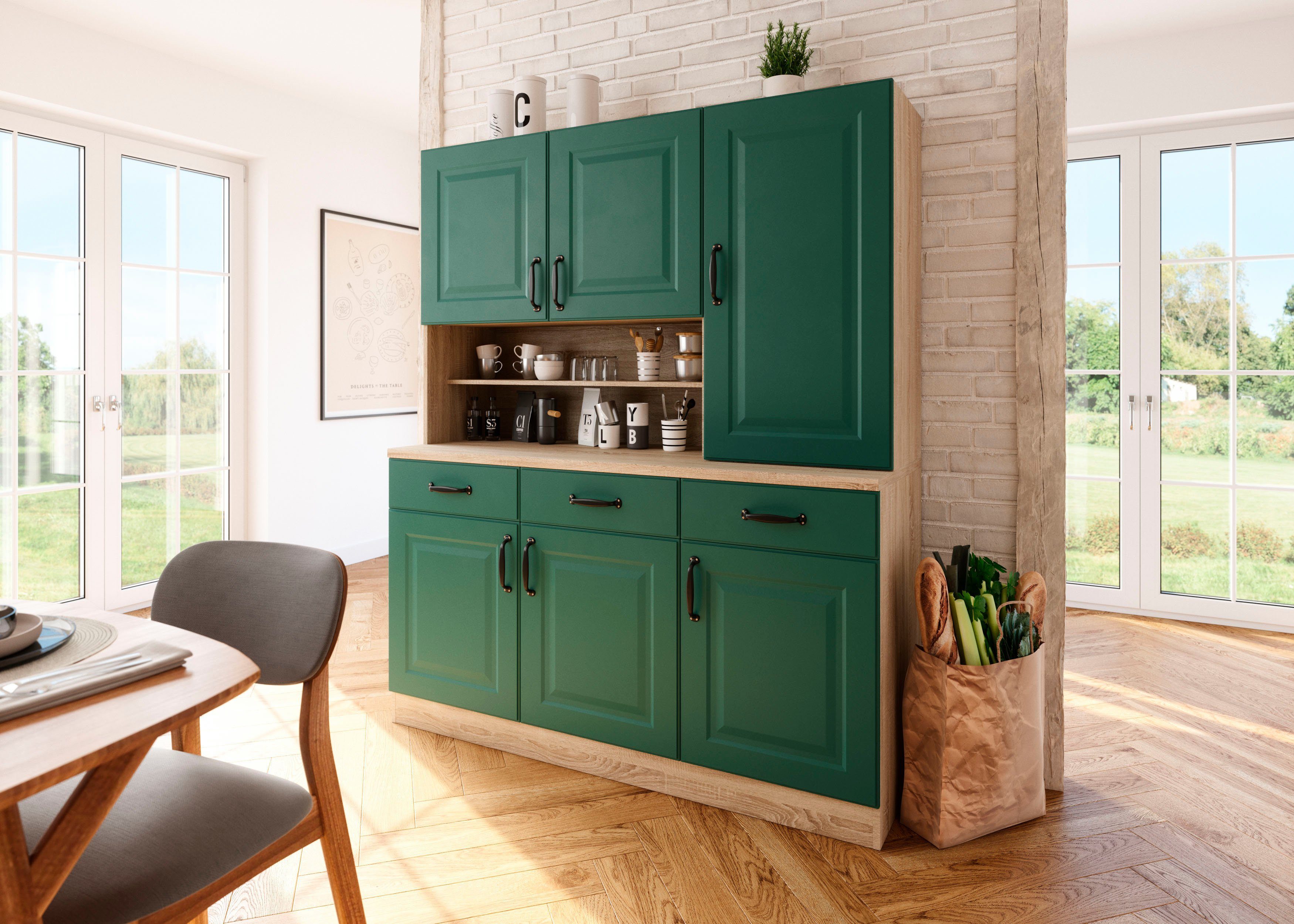 wiho Küchen Küchenbuffet York 150 cm breit, mit Kassettenfront