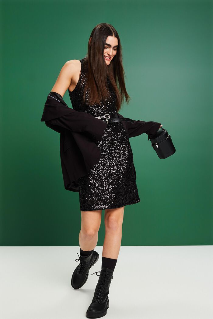 Ärmelloses Neckholder-Midikleid mit Pailletten