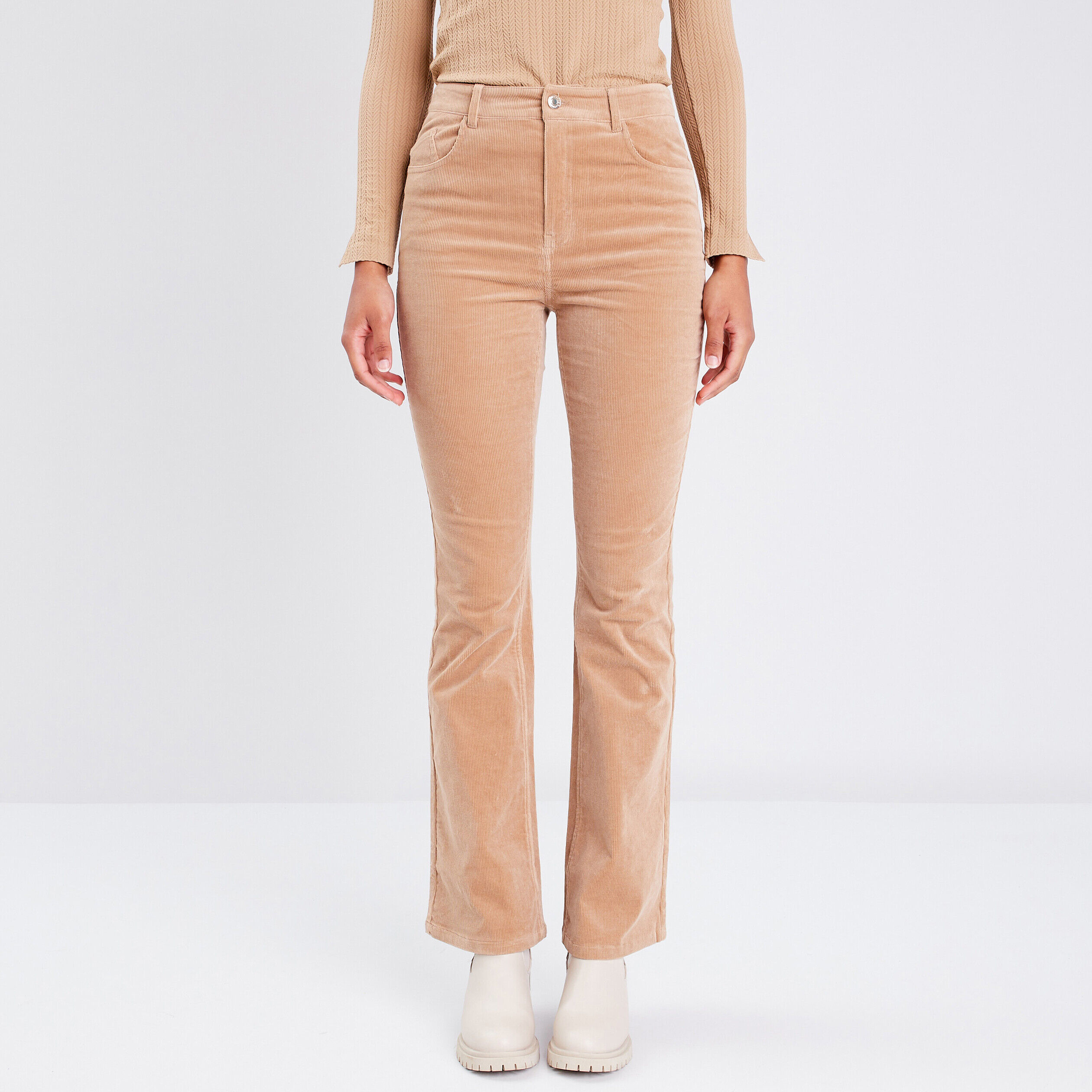 Pantalon bootcut velours beige femme | Cache Cache