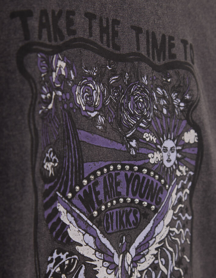 T-shirt gris visuel rock avec clous fille