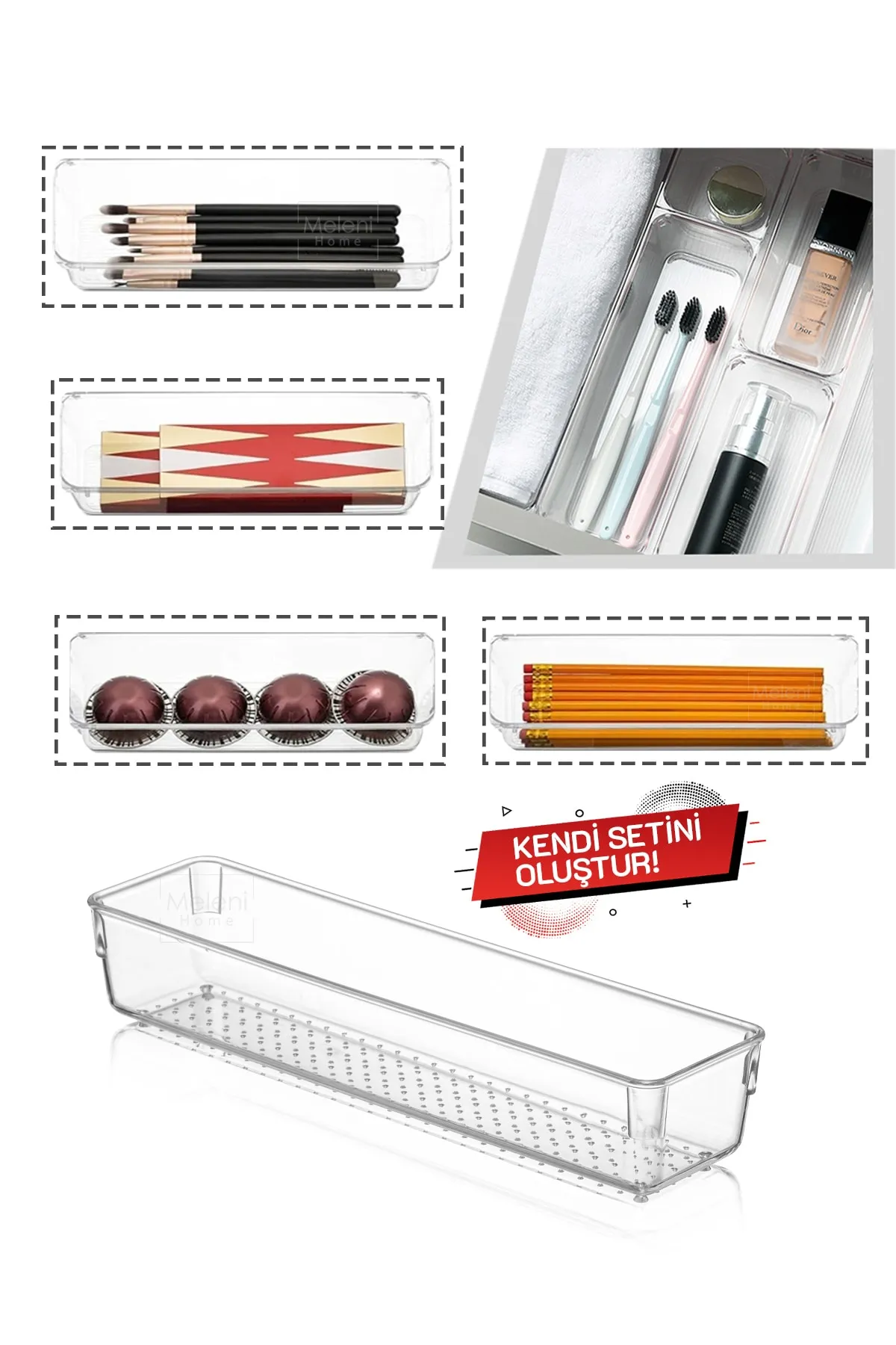 Meleni Home  Modularer Schubladen-Organizer, Make-up-Schmuck-Organizer – Büro-Desktop-Organizer 30 x 7,5 cm