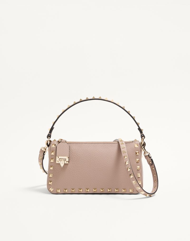 Bolsa de ombro pequena Rockstud em couro de bezerro granulado