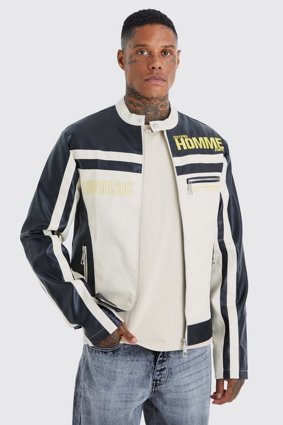 PU Moto-Bomberjacke mit Aufnähern