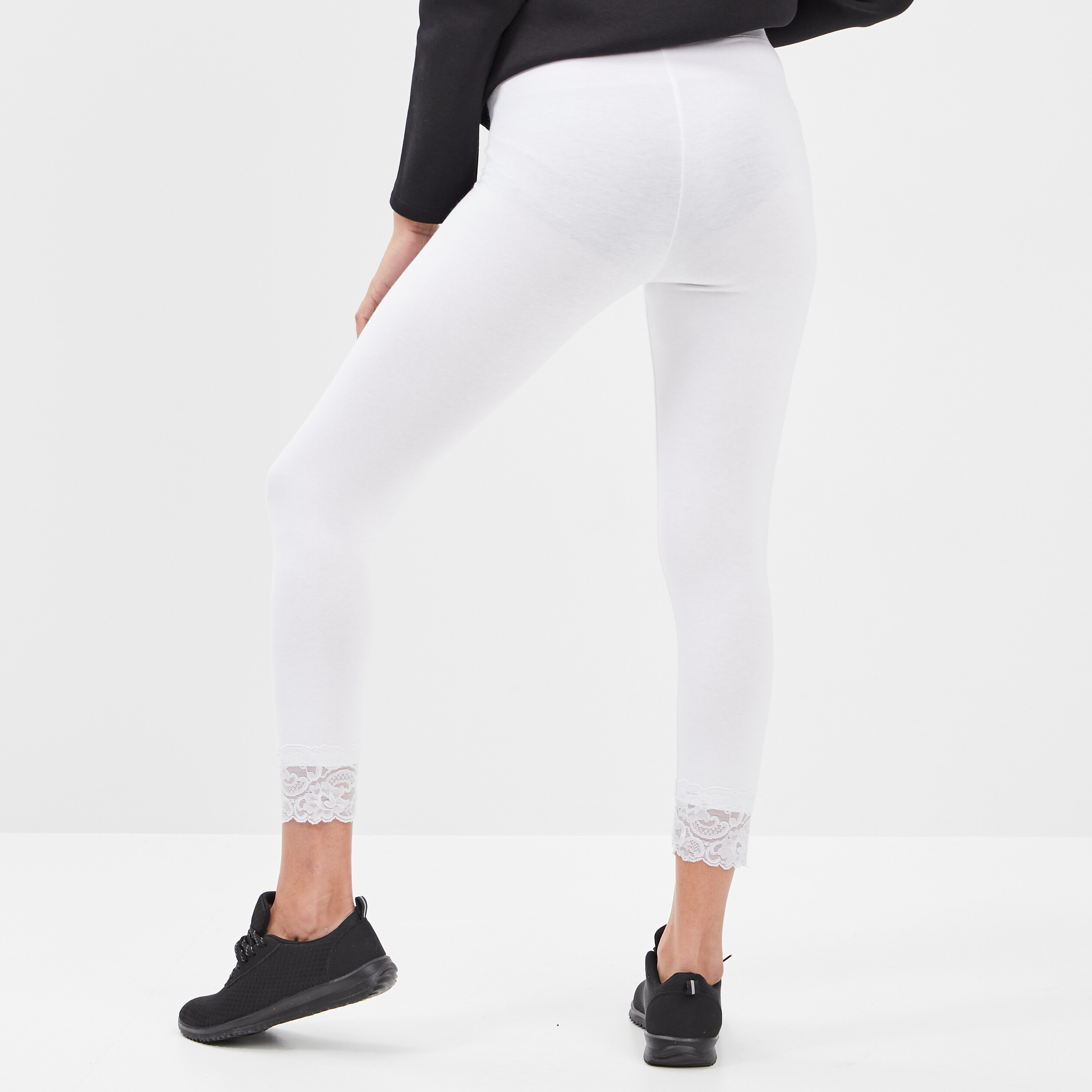 Legging 7 8ème avec dentelle blanc femme | La Halle