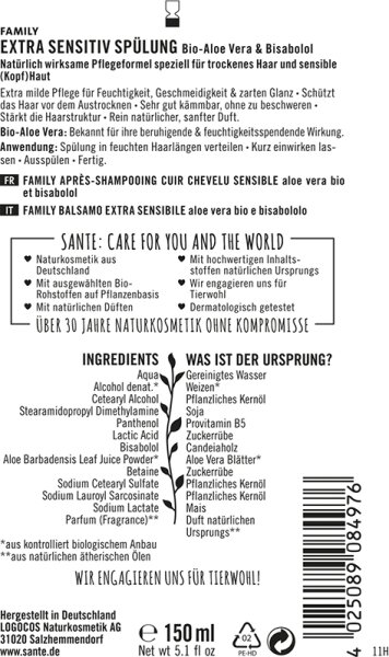 Sante FAMILY Extra Sensitiv Spülung Bio-Aloe Vera & Bisabolol Conditioner